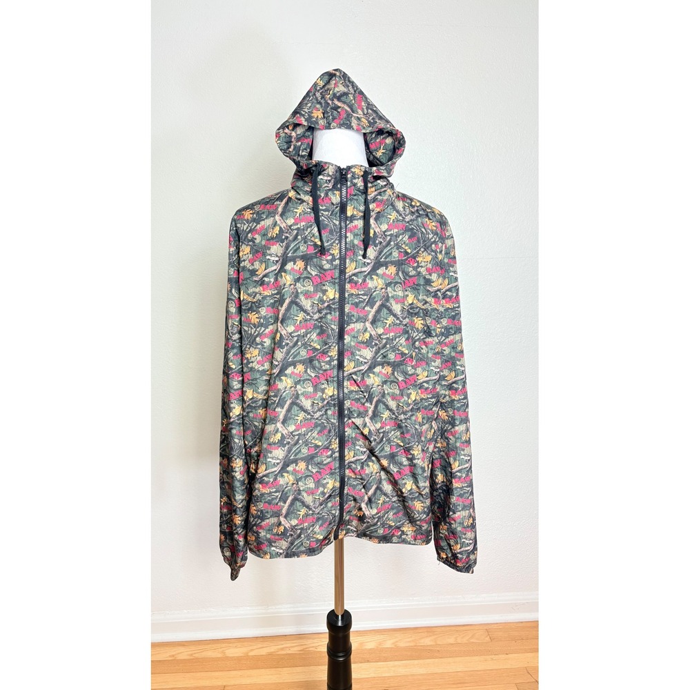 Raw Rolling Papers Camo Lightweight Windbreaker Hooded Jacket Size Medium Zip Up